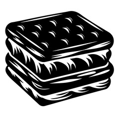 Three delicious square ice cream sandwiches stacked on top of each other in black and white