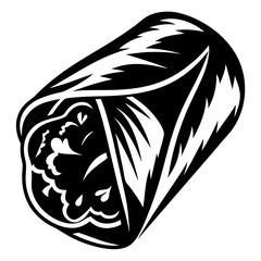 Monochrome Illustration of a Delicious Burrito Ready to be Eaten and Enjoyed