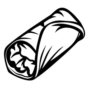 recommend clip art: Monochrome Drawing of a Delicious Burrito or Wrap with Savory Filling
