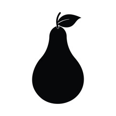 Pear Silhouette with Leaf in Black on White