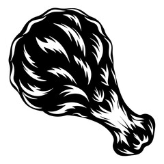 Monochrome illustration of a Chicken Drumstick with Stylized Texture on white background