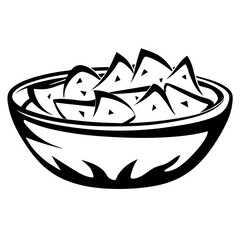 Stylized monochrome illustration of a bowl filled with triangles and curved shapes