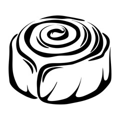 Black and white illustration of a cinnamon roll, a delicious pastry