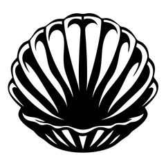 Striking minimalist vector illustration of a symmetrical black and white scallop shell