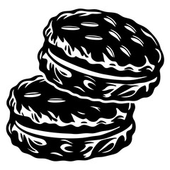 A stack of two black and white cookies ready to be eaten