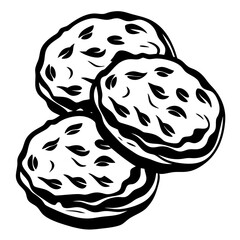 Three Oatmeal Raisin Cookies Stacked High with Textured Black and White Design