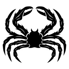 Stylized black crab with prominent claws in a symmetrical design