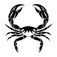 Stylized Black and White Crab Illustration Displaying Prominent Claws and Sharp Features