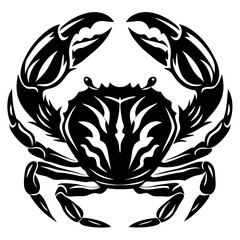 Black and white drawing of a crab with intricate tribal pattern