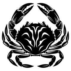 A bold black and white crab illustration with dynamic claw design