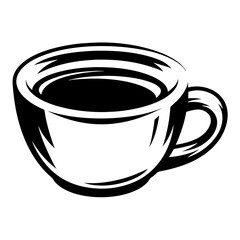 Stylized black and white vector illustration of a coffee or tea cup