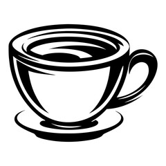 Stylized Black and White Coffee Cup Illustration with Striking Line Art
