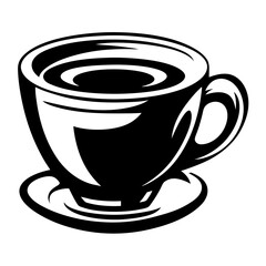 Stylized Monochrome Illustration of a Coffee Cup and Saucer Design