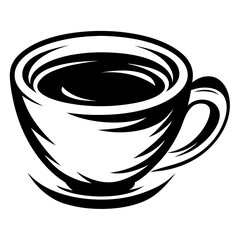 A beautifully stylized black and white illustration of a cup of coffee