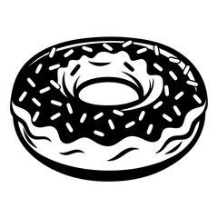 Monochrome donut with frosting and sprinkles, illustrated confectionery graphic design