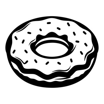 recommend clip art: Black and white vector image of a doughnut with sprinkle toppings