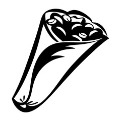 Monochrome Vector Illustration of a Delicious Looking Burrito with Beans and Salsa