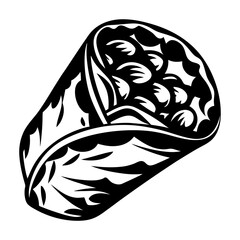 Abstract Monochrome Illustration of a Delicious Burrito or Wrap with Filling