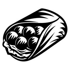 Stylized Black and White Illustration of a Shawarma or Wrap Sandwich
