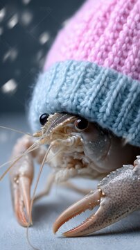 Naklejki Crawfish in a knitted hat