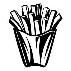 Black and White Illustration of French Fries in a Container Ready to Eat