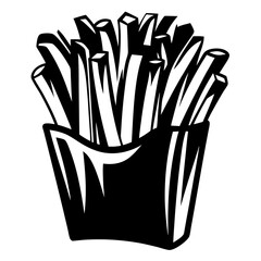 Monochrome illustration of french fries in a container, fast food art