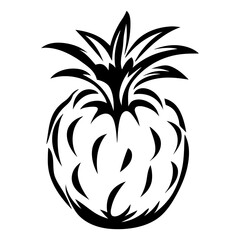 Bold monochrome vector illustration of a pineapple silhouette with leafy crown