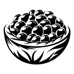 Stylized Bowl of Berries or Grapes with Simple Black and White Design