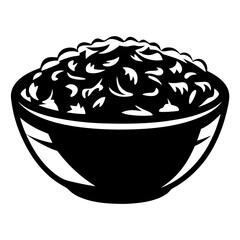 Black silhouette of a bowl full of prepared food ingredient concept