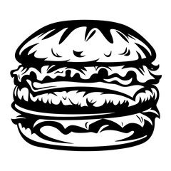 Bold Black and White Illustration of a Delicious Double Stacked Burger