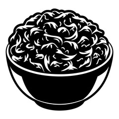 Stylized monochrome bowl overflowing with noodles or pasta salad illustration