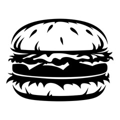 Graphic Black and White Hamburger with Lettuce and Meat Silhouette Design