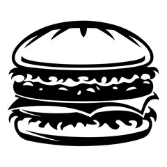 Bold black and white burger illustration with lettuce and cheese layers
