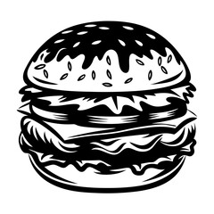Bold monochrome vector illustration of a delicious burger on white background