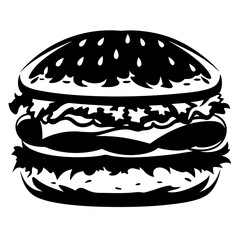 High contrast graphic design of a delicious burger with all the works