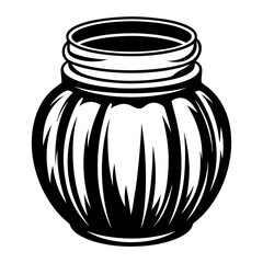 Stylized black and white image of a jar with intricate detailing