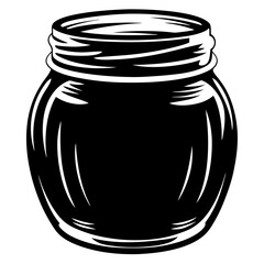 Monochrome Illustration of an Empty Jar with Screw Threads around the Opening