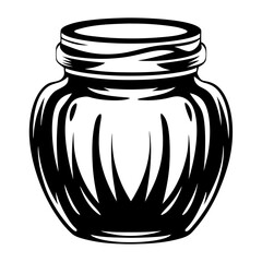 Stylized Black and White Illustration of an Empty Glass Jar with Lid