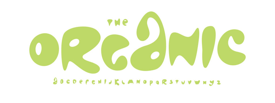 Organic bubble font with playful rounded letters. Friendly alphabet for eco products, kids design, food branding, packaging, wellness logos. Melted typeface. Vector typeset