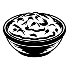 A black and white graphic representation of a bowl of hearty soup