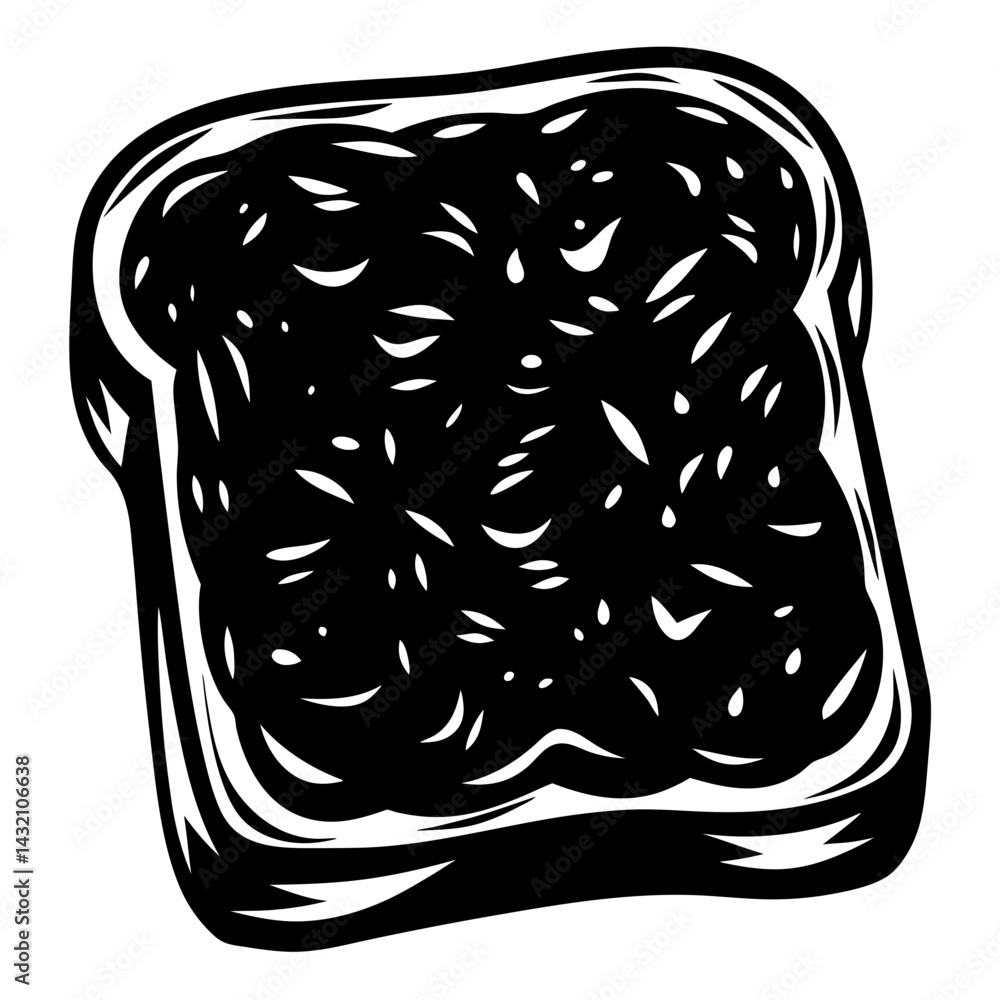 Aufkleber monochrome drawing of a slice of bread covered generously with jam