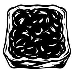 Stylized Black and White Illustration of Square Tart Dessert with Filling