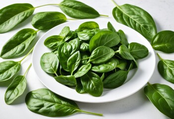 Close-up of a plate of spinach leaves on a table