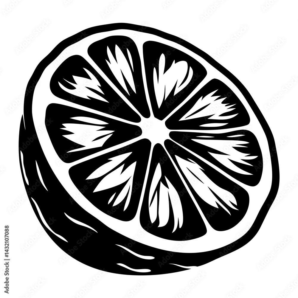Aufkleber stylized black and white citrus slice with abstract radial pattern design