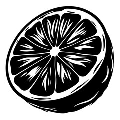 Monochrome vector illustration of a juicy citrus slice with radial structure