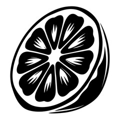 Black and white illustration of a sliced citrus fruit, vibrant design