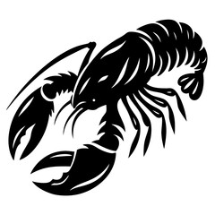 Bold black silhouette of a striking lobster on a white background