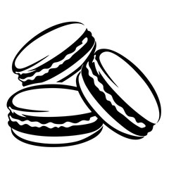 Stylized Stack of Three Macarons in Black and White Outlines Only