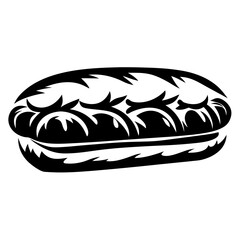 Stylized black and white drawing of a sweet pastry filled with cream