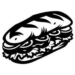 Highly Detailed Black and White Vector Illustration of a Delicious Sandwich